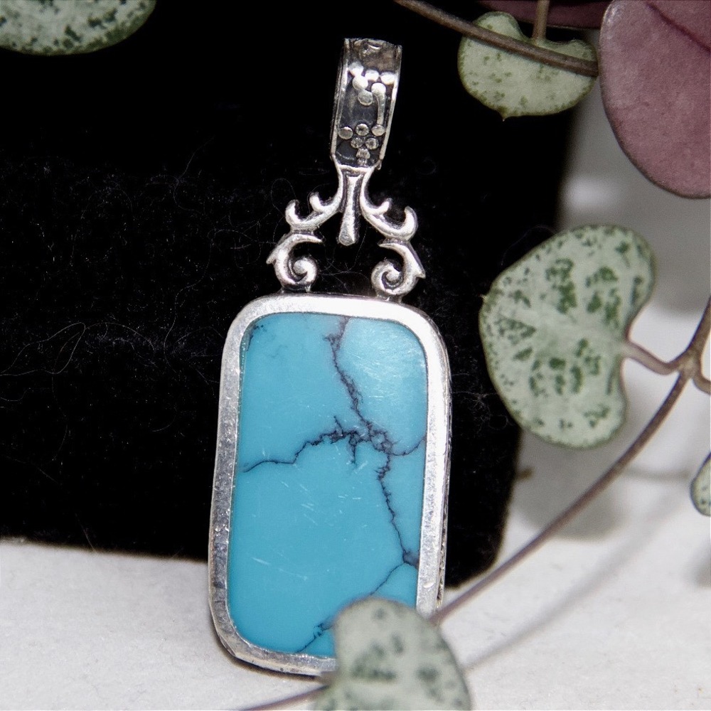 Sterling Silver Reversible Turquoise and Black‎ Onyx Rectangular Pendant